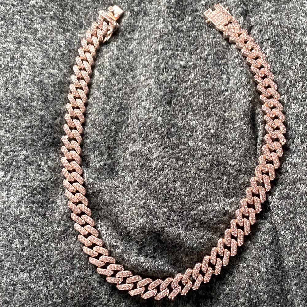 16” Rose Gold Iced Out Chain Pink Diamond Prong
